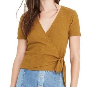Texture and thread short sleeved wrap top